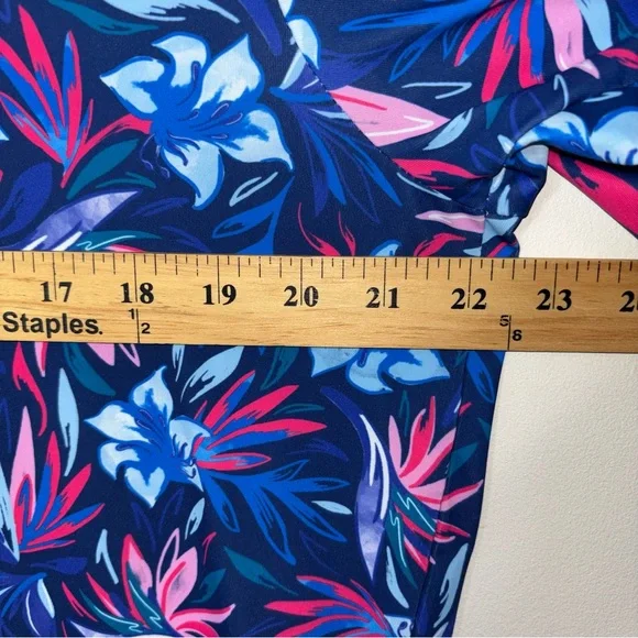 Scales Polo Shirt Mens M Blue Pink Floral Performance Stretch Golf Activewear - Picture 10 of 12